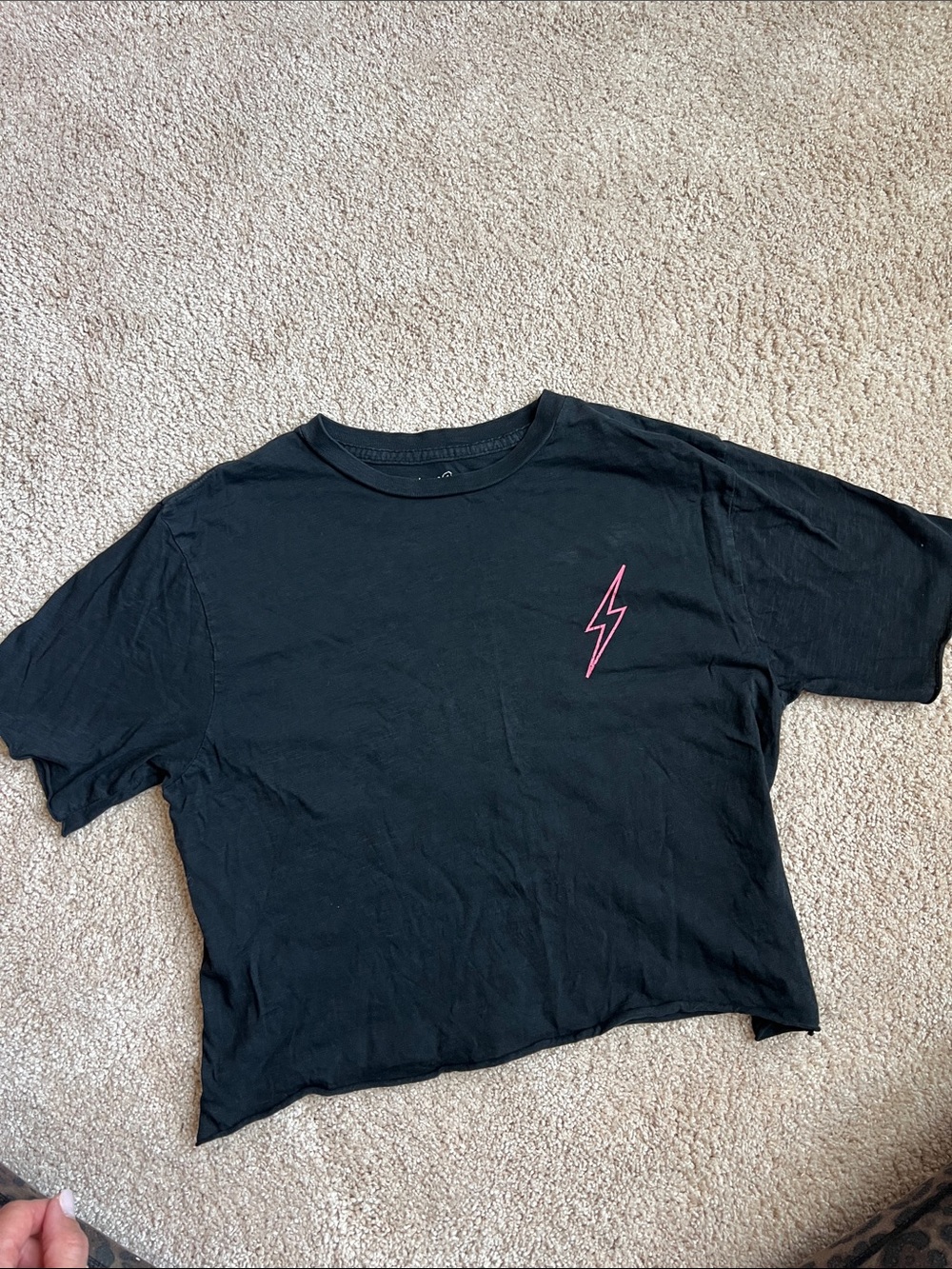 Original Retro Brand Kids Black Tee with Pink Lightning Bolt